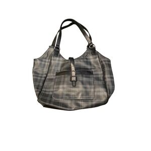 Tommy Hilfiger Plaid Hobo Handbag Shoulder Bag Black Grey Silver Tone Buckle